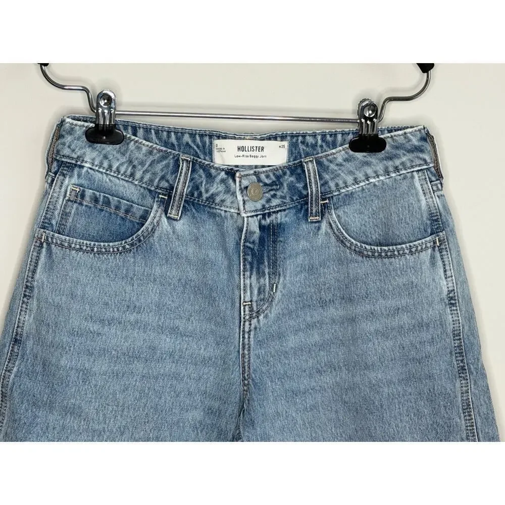 Hollister Low Rise Denim Fray Baggy Jort Short Medium Wash Women's Size W25 NWT